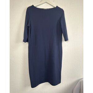 TravelSmith Womens Navy Blue 3/4 Sleeve Stretch Knit Shift Dress Small Stretch